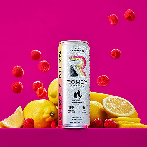 Rowdy Energy Drink Power Burn, Pink Lemonade, Sugar Free, 12 Fl Oz – Fitness Performance & Recovery With Amino Acids, Electrolytes, 160Mg Natural Caffeine, Keto Friendly (12 Pack) #TOP4