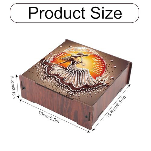 Image of AiYuanzsh DIY Diamond Art Storage Box, Sunset Lady Design Wooden Diamond Painting Case with Flip-Top Lid and 4 Divided Compartments, Desktop Craft, Jewelry and Accessories Supplies Storage Container