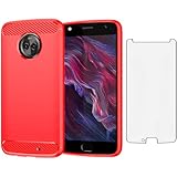 Asuwish Phone Case for Motorola Moto X4 with Screen Protector Cover and Slim Soft TPU Cell Accessories Protective MotoX4 X 4th Generation 4X 4 Gen Android One XT1900-1 Women Men Carbon Fiber Red