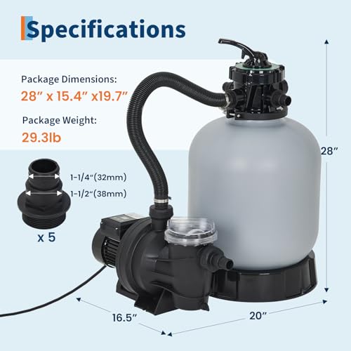 Garvee 16" Sand Filter Pump for Above Ground Pool, 1HP 3962GPH Swimming Pool Pump & Sand Filter System with 7-Way Valve & Strainer Basket, Pool Pumps Above Ground by Garvee - Image 5
