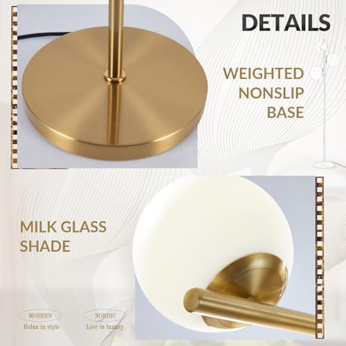 Image of BOKT Modern Gold Floor Lamps Mid Century 3-Light Globe Standing Lamp Tall Pole Floor Light with Frosted Glass Contemporary Adjustable Floor Lamp for Living Room Reading Bedroom