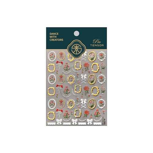 Image of Vintage Rose Nail Stickers with Gold Foil Frame Nail Decals 5D Embossed Self-Adhesive Nails Art Stickers for Women Manicure Decoration Accessories Supply