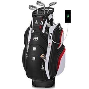 Vancropak Golf Cart Bag, Golf Gifts for Men with 15 Way Divider Top, USB Charging Port, Waterproof Protective Rain Cover, Shoe Compartment, Cooler Pocket, Tracker Slot, Umbrella Holder, Golfer Gifts