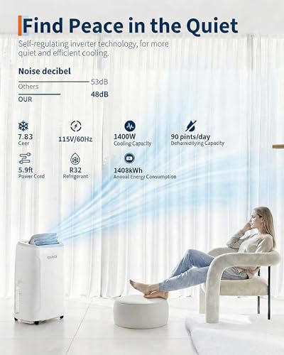 Image of Garvee Portable Air Conditioner 14,000BTU, Remote Control, Portable AC Unit, Dehumidifier, Fan, 850Sq.Ft Cool /Dry /Swing,Quite,LCD Display,Fast Cool, Air Purification,1400W, CEER7.83,Grey
