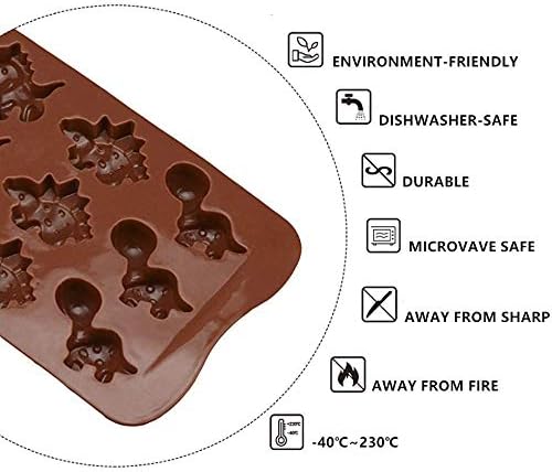 Miniatura 2 de Molde de silicona para chocolate con forma de dinosaurio, 3 unidades, 12 cavidades, antiadherente, reutilizable, gelatina, para galletas, cubitos de