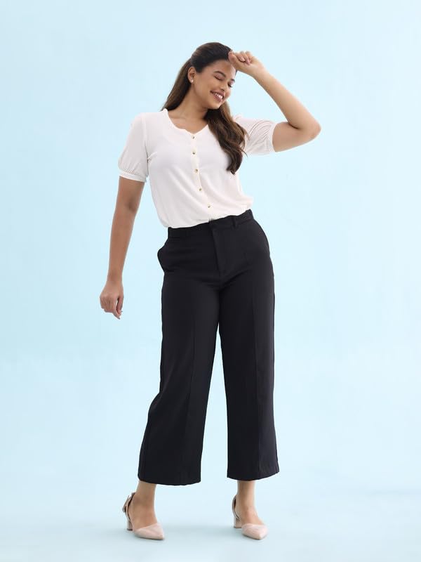 Image of GO COLORS Poly Spandex Crepe Wide Pants Full Length for Women| Lightweight, Mid Rise, Side Pockets