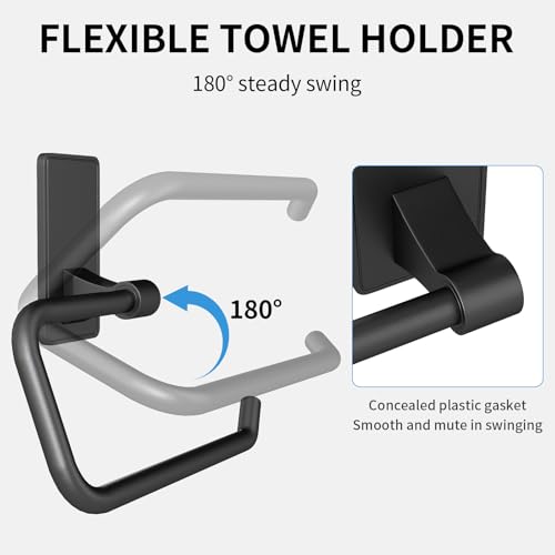 Image of 2-Piece Towel Ring, Adhesive Hand Towel Holder for Bathroom, Modern Style Towel Hangers Wall-Mounted Hand Towel Rack for Bathroom, Matte Black