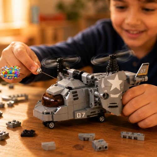 Image of Yashoni Transport Plane Building Blocks Set - 218 Pcs Military Gunship Model | Dual Pull String Propeller Action, STEM Construction Toy for Kids 6+ Boys & Girls | Educational 3D Building Kit, Gift