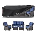 LSongSKY Outdoor Furniture Covers Waterproof,600D Heavy Duty Patio Cover for 6/7/8 PCS Sets Sectional Sofa Couch Dining Rocking Swivel Chairs Ottomans Coffee Table,111L x 74W x 28H inch Black