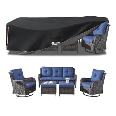 LSongSKY Outdoor Furniture Covers Waterproof,600D Heavy Duty Patio Cover for 6/7/8 PCS Sets Sectional Sofa Couch Dining Rocking Swivel Chairs Ottomans Coffee Table,111L x 74W x 28H inch Black