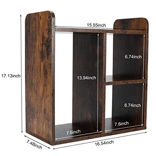 Pag Desktop Shelf Freestanding Wood Small Bookshelf Desk Supplies Organizers And Accessories Storage Display Rack Office Decor For Women, Antique Brown #TOP2
