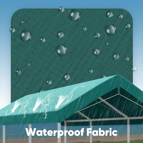 Image of ADVANCE OUTDOOR 10x20 ft Carport Replacement Top Cover, Heavy Duty Waterproof & UV Protected, Easy Installation with Ball Bungees, Green, Roof Only