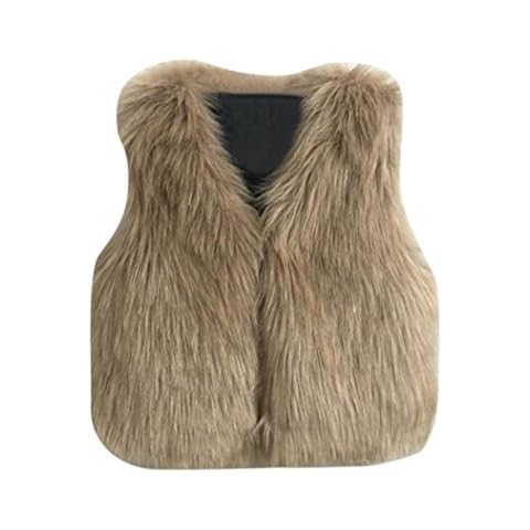 HOMEBABY Toddler Kids Baby Girl Faux Fur Gilets Winter Warm Baby Clothes Girls Sleeveless Jacket Winter Waistcoat Vest Coat Fluffy Thick Coat Outwear for 3-7 Years (7 Years, Khaki) Cover
