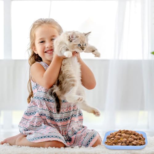 Herbst 10 Stück Katzennapf, Katzennapf Flach Quadrat Fressnapf Katze Bunt Katzenfutter Katzen Napfset mit Aufbewahrungsbasis, Katze Katzenteller Katzennäpfe für Trockenfutter und Nassfutter