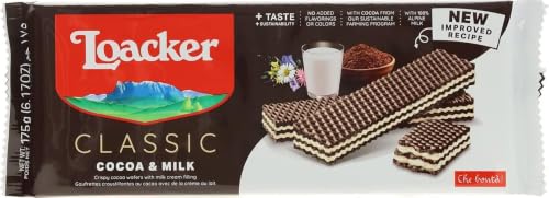 Loacker Classic Cacao&Milk, Fragranti Strati di Wafer al Cacao Pregiato Farciti con Deliziosa Crema al Latte, 1 Confezione da 175g