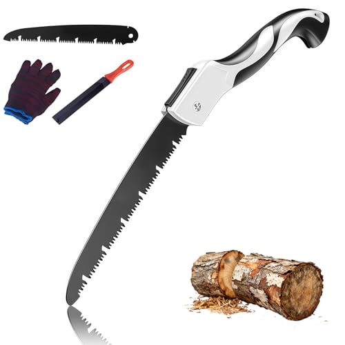 Folding Hand Saw Set with Extra Blade, 1 Grinders & Glove, 12 Inch Extra Long Blade Heavy Duty Foldable Pruning Saws for Tree Trimming, Wood Cutting, Ergonomic Handle Folding Saw Pocket Saws