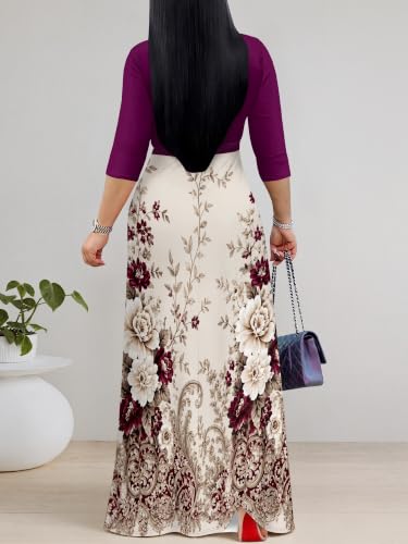 Image of PinkPatty Women's Plus Size V Neck 3 /4 Sleeve Boho Maxi Dress with Pockets