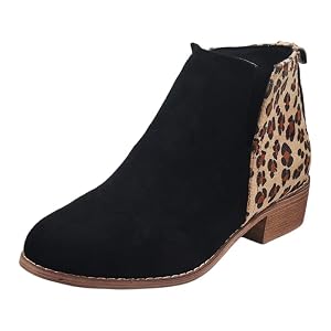 Womens fashionable ankle boots with leopard print and low heel with side zipper Suitable for autumn-winter outfits or