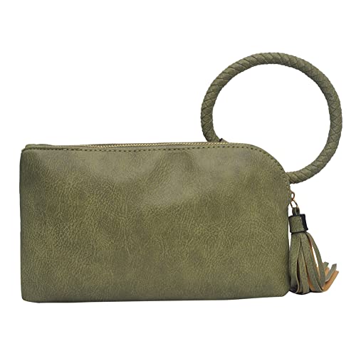Image of NGIL Faux Leather Mini Wristlet Purse | Women's Handbag, Fashion Wristlet Wallet, Compact Everyday Purse with Fringe Tassel