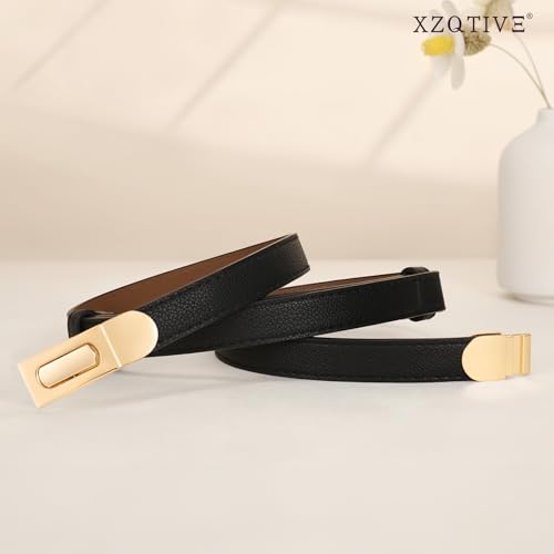 XZQTIVE Women's Leather Belt Elegant Ladies Thin Waist Belt for Dresses Jeans Pants with Shiny Buckle3