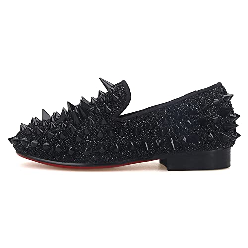 Ferucci Kids Boys Black Spikes Rhinestones Velvet Loafer Wedding Gala Partys Tie Event (Numeric_12) #TOP2