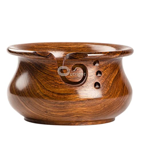 INTAJ Large Wooden Yarn Bowl Cute Rosewood Yarn Holder for