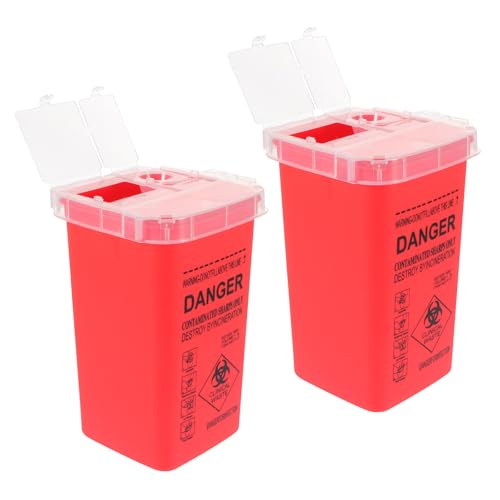 Amosfun Contenedor Reutilizable para Objetos Punzantes Gruesos Cubo de Plástico Rojo 2 Piezas Caja de Eliminación Multifunción Resistente y Segura para Suministros de Tatuajes Uso