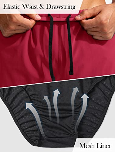 Pudolla Men's Athletic Running Shorts 7'' Gym Workout Shorts For Men Lightweight Sports Training With Zipper Pockets(Red Small) #TOP4