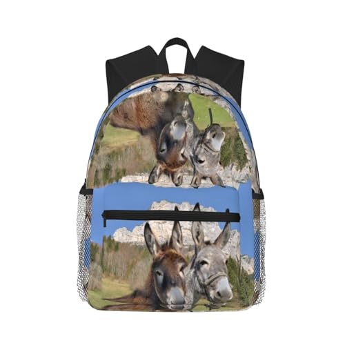 Sac d'école décontracté imprimé mignon Funny Donkeys à structure légère antichoc