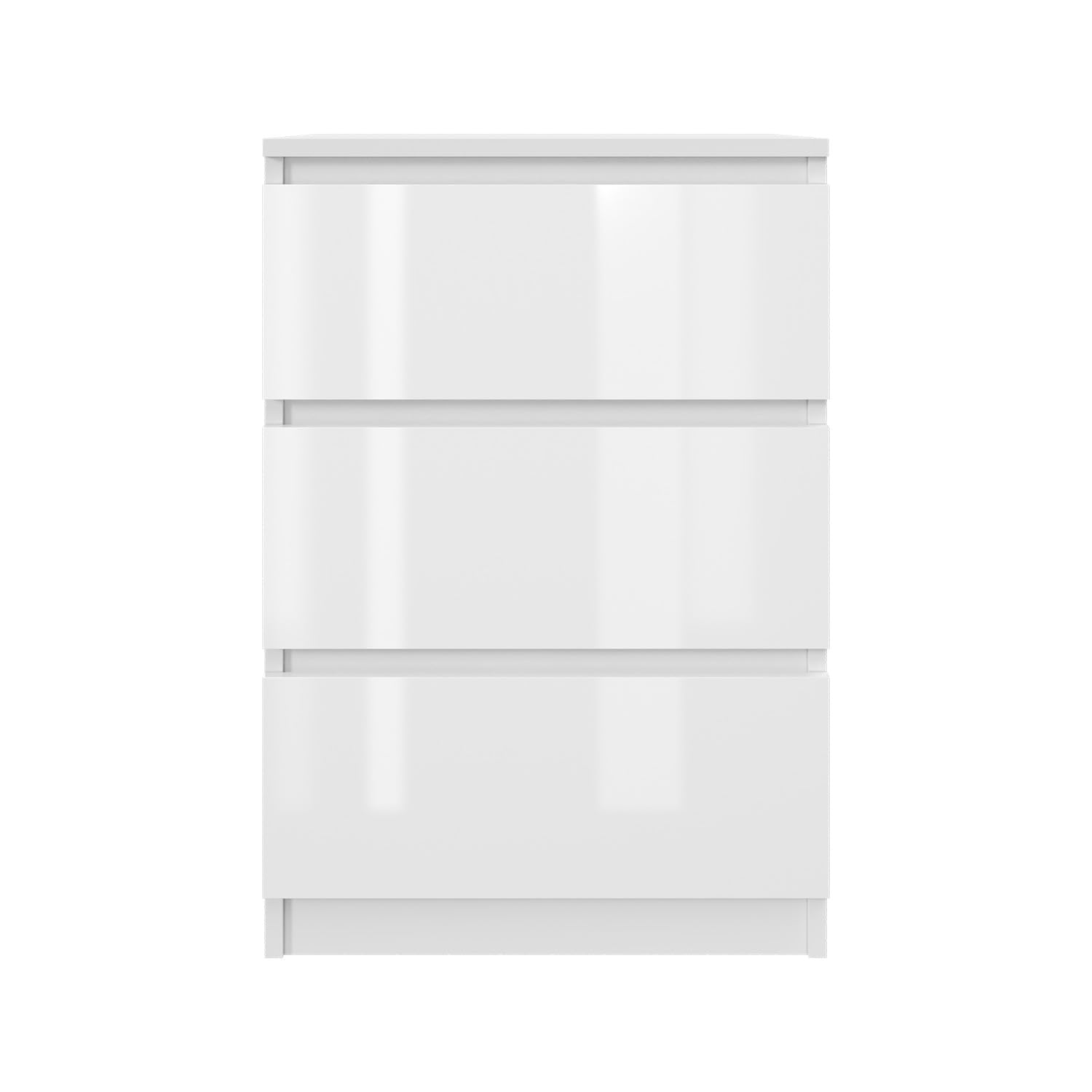 Mebligo - Kommode mit 3 Schubladen 50 cm Breit, Komodenschrank für Schlafzimmer, Wohnzimmer, Kinderzimmer, Jugendzimmer und Büro (B:50 x H:75 x T:40 cm) - Weiß Hochglanz