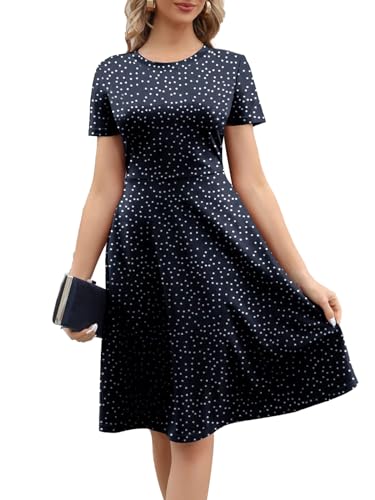 Image of Women's 2026 Fit and Flare Dress Summer Casual Elegant Vintage Floral Printed Work Party A-line Dress with Pockets 162