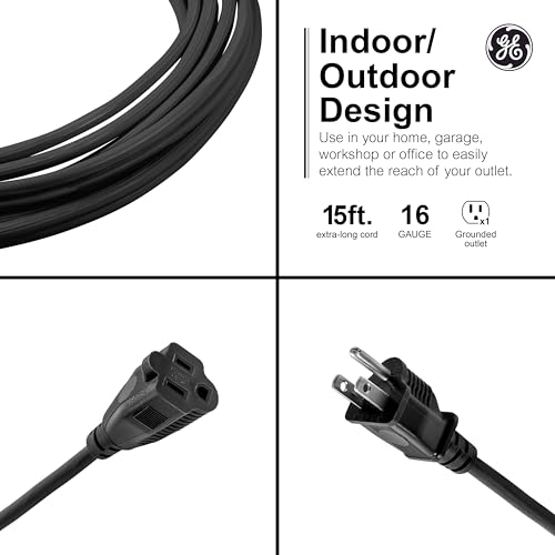 GE Outdoor Extension Cord, 15 Ft, Grounded Heavy Duty Extension Cord, 16AWG | 3 Prong, ETL Listed, Black, 50369 - image 2