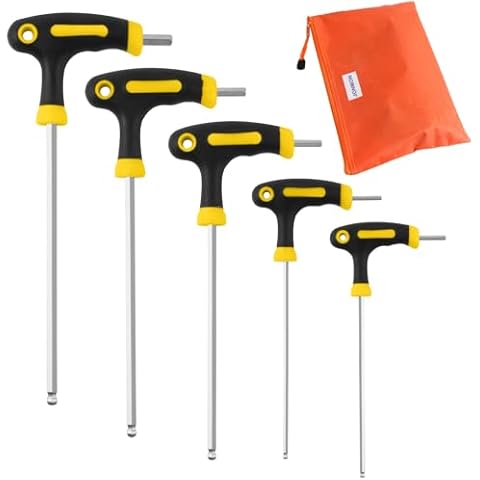 JONMON Bike Hex Key Allen Wrenches Set - 2.5/3/4/5/6mm Bicycle T-handle Long Arm Hex Key with Ball End Screwdriver Hand Tool for Bike Pedal Handlebar Disc Brake Mount Repair Cover