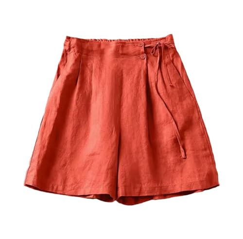 Pantalon court ample femme coton lin fluide léger couleur unie