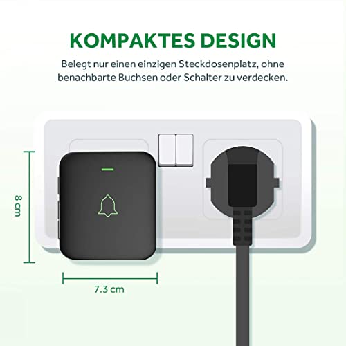 Mini Funkklingel Wasserdicht, AVANTEK CB-11 Kabellose Türklingel 300M Funk Reichweite Haustür Klingel, 52 Melodien auf 5 Stufen Volumes… – Ansicht 3