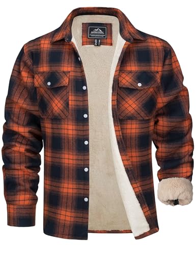 MAGCOMSEN Fleecejacke Herren Gefüttert Holzfällerhemd Karierte Jacke Thermo Übergangsjacke Hemdjacke Winter Orange 3XL MAGCOMSEN Fleecejacke Herren Gefüttert Holzfällerhemd Karierte Jacke Thermo Übergangsjacke Hemdjacke Winter Orange 3XL