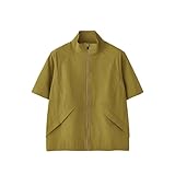 GFHSKRPL Light Mature Leisure Men's Short Sleeved Zipper Jacket Nylon Stand Up Collar T Shirt for Teenagers(Gray,Medium)