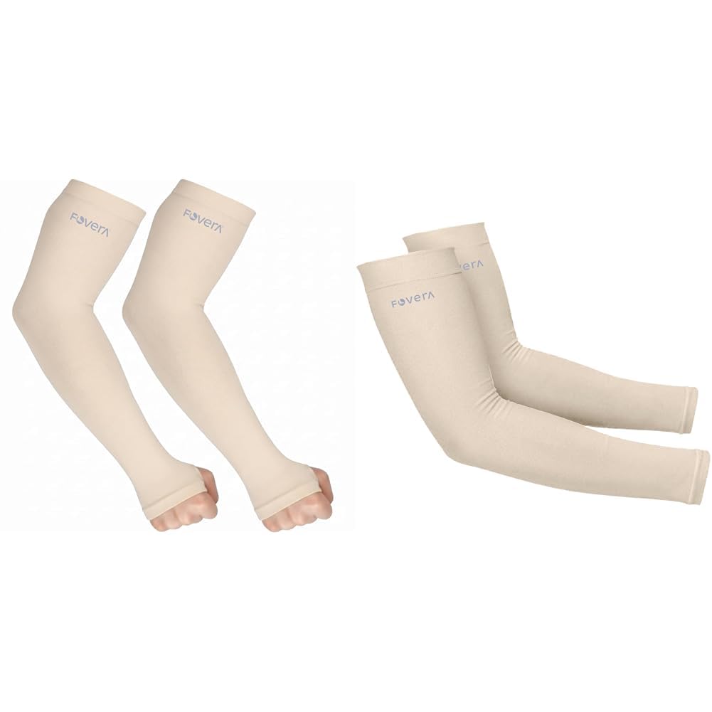 FOVERA UV Sun Protection Arm Sleeves with Thumb Loop for Men & Women – UPF 50+ Cooling Hand Cover for Biking, Cricket, Driving & Cycling – Tan Protection Guard (Beige, 1 Pair)|FOVERA UV Sun-picture-44