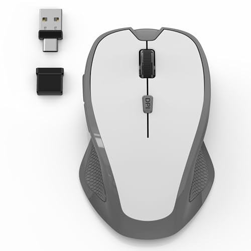 Azmall Ergonomische Maus Kabellos für Laptop/PC/MacBook/iPad, 2.4GHz & Bluetooth Büro Stumme Funkmaus, 1600 DPI Optical Tracking Für Links und Rechtshänder (Stumme Funkmaus, Grau + Weiß)