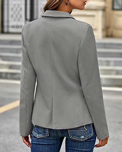 Lookbookstore Women's Casual Grey Blazer Front Buttons Shoulder Pads Work Office Business Blazer Jacket Suit Size M #TOP3