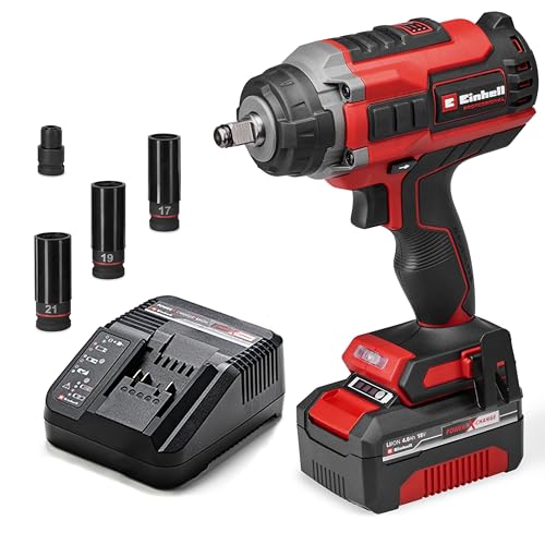 Einhell Professional Visseuse à choc sans fil IMPAXXO 18/450 (1 x 4,0 Ah) Power X-Change (18 V, 450 Nm, moteur Brushless, porte-embout 4 pans mâles, avec...