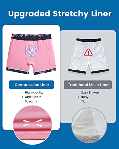 Image of maamgic Mens Swim Trunks with Compression Liner 5 Inch, Quick Dry Bathing Suit with Zipper Pockets, No-Chafing Swim Shorts