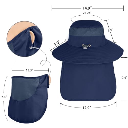 Image of Sun Hats for Men Women Fishing Hat UPF 50+ Breathable Wide Brim Bucket Hats Summer UV Protection Safari Hat with Neck Flap