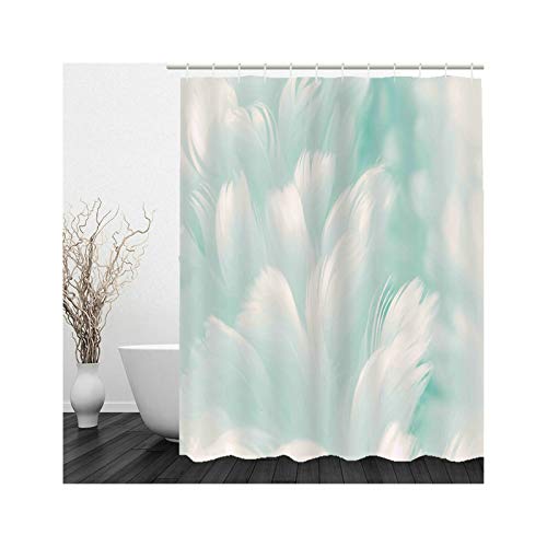 ANAZOZ Rideau de Douche Imperméable Anti Moisissure Polyester Rideau Vert Clair, Plume, Lavable en Machine pour Baignoire et Salle de Bains, Rideau 90x180CM