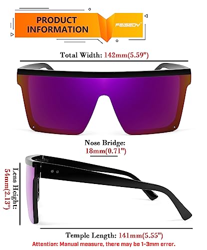 Image of FEISEDY Oversized Square Trendy Sunglasses Womens Mens Futuristic Flat Top Visor Shades UV400 B2470