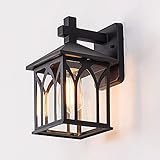 [Retro External wall lighting fitting]: Retro geometry die cast aluminum wall wash light. Geometric die-cast aluminum exterior Wall Fixture, transparent glass lampshade. A rustic metal finish surrounds the body of the light and the item is wall mountable.[Weather Resistent]: Long lasting durability, never need to worry about putting them under the rain or snow. The wall mounted light can work properly under all kinds of weathe, waterproof outdoor wall mounted lamps, waterproof rating: