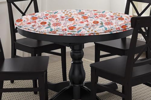 Image of The Furnishing Tree Elastic Cotton Round Dining Table Cover 40x40 in Inches Floral Multicolor on offwhite Base