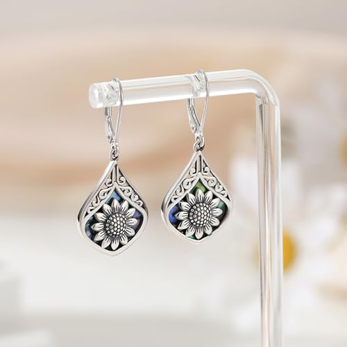 Sterling Silver Abalone Shell Filigree Dangle Drop Earrings Bohemia Jewelry Gift for Women Mother Mom3