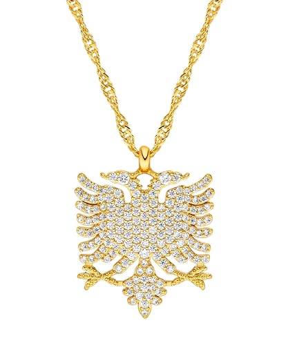 d'origine Albania Eagle Necklace for Women Gold or Silver, Albanian Eagle Necklace, Albanian Jewellery, Kosovo Chain for Women, Brass, Zircon