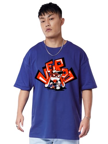 Image of Veirdo Pure Cotton Half Sleeve Round Neck Oversized Fit Graphic Print Royal Blue, Lilac & White T-Shirt Men /Boys (Available in from S to 2XL)